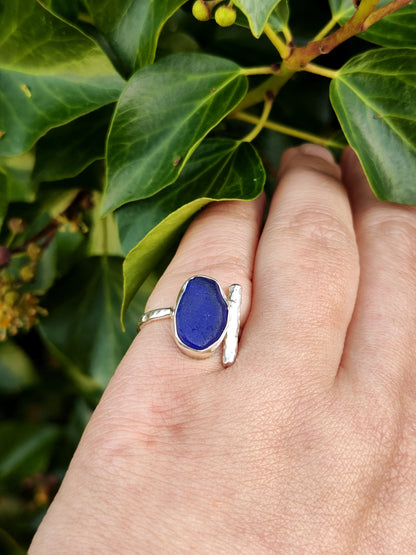 Sea Glass T-Ring Size N Cobalt Blue
