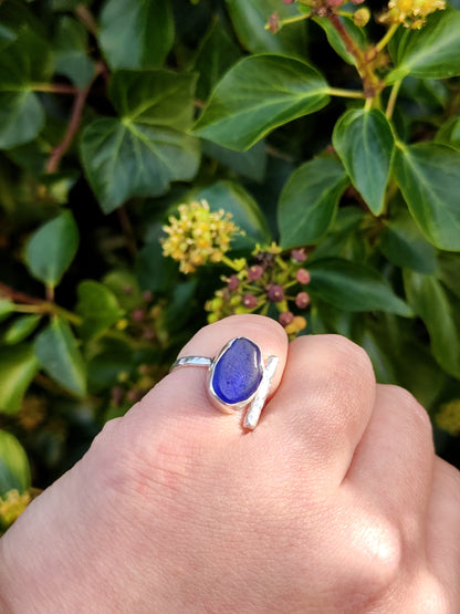 Sea Glass T-Ring Size N Cobalt Blue
