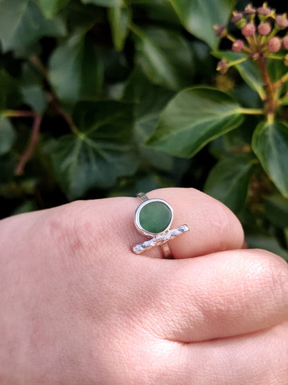 Sea Glass T-Ring Size N Small Green Circle