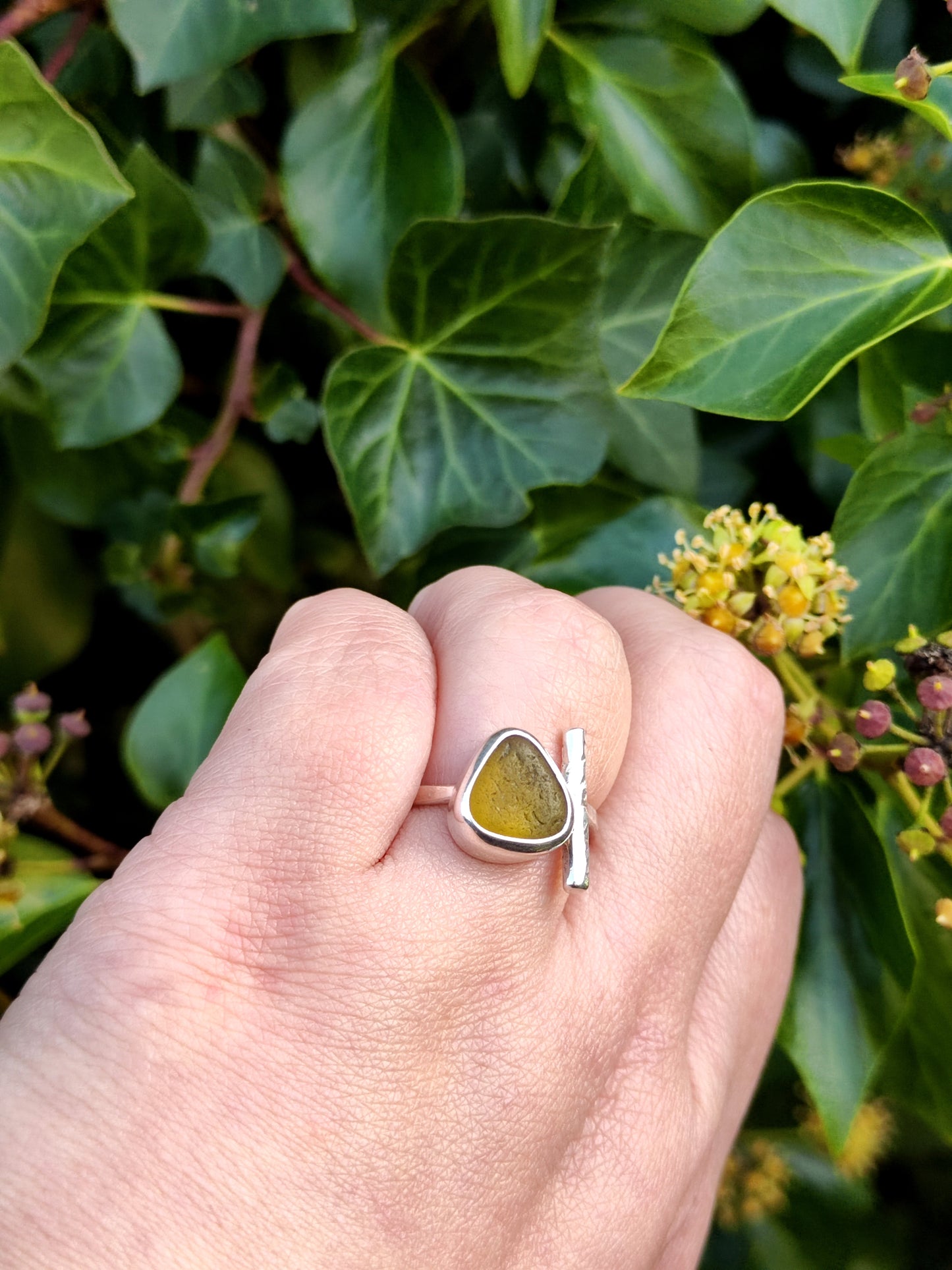 Sea Glass T-Ring Size U ChartreuseTriangle