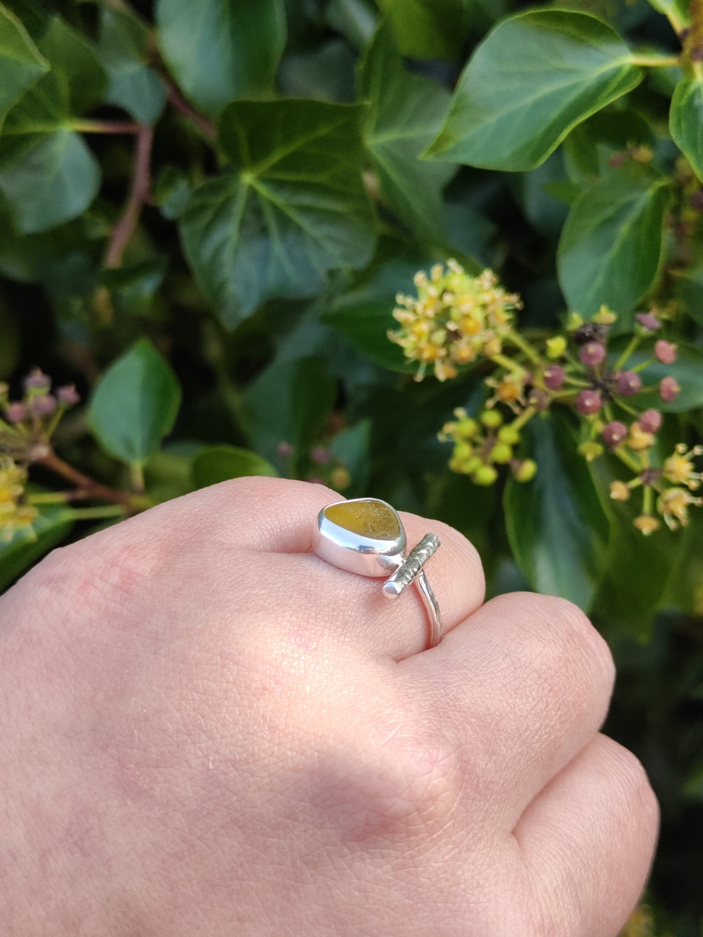 Sea Glass T-Ring Size U ChartreuseTriangle