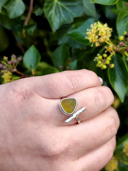 Sea Glass T-Ring Size U ChartreuseTriangle