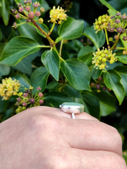 Sea Glass T-Ring Size V Pale Sage Green