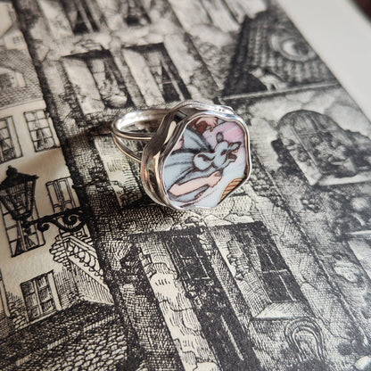 Hallowe'en Broken Plate Ring - Rat Bat