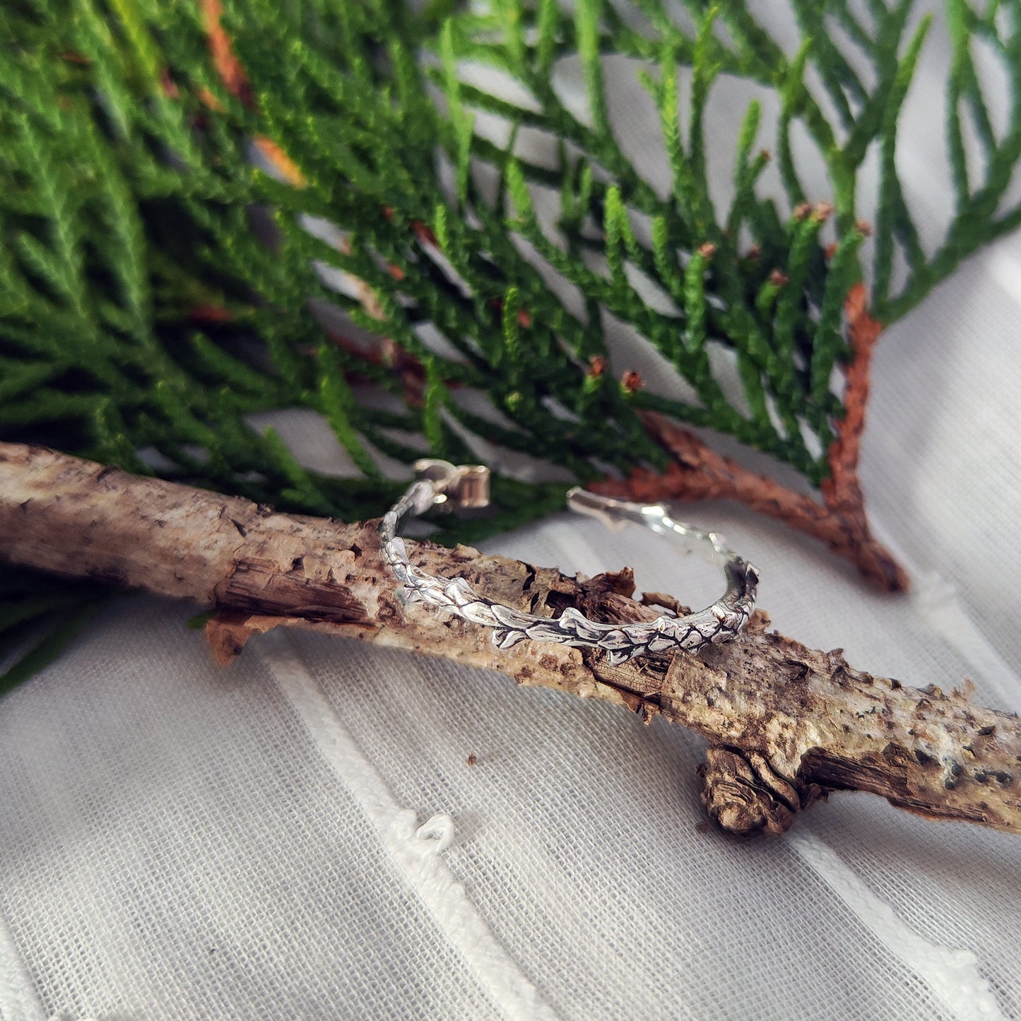 Twig Earrings - Dainty Conifer Hoops