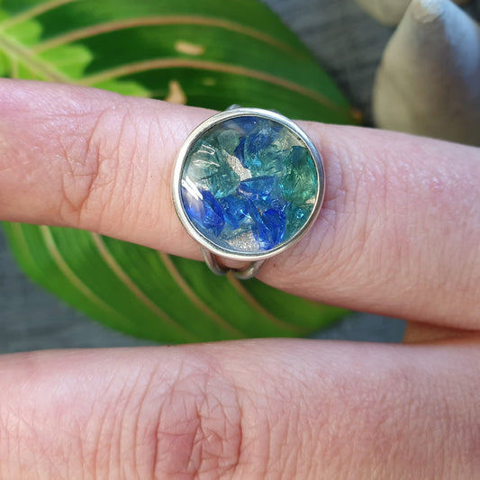 Kaleidoscope Ring - Dark Blue & Green Size R