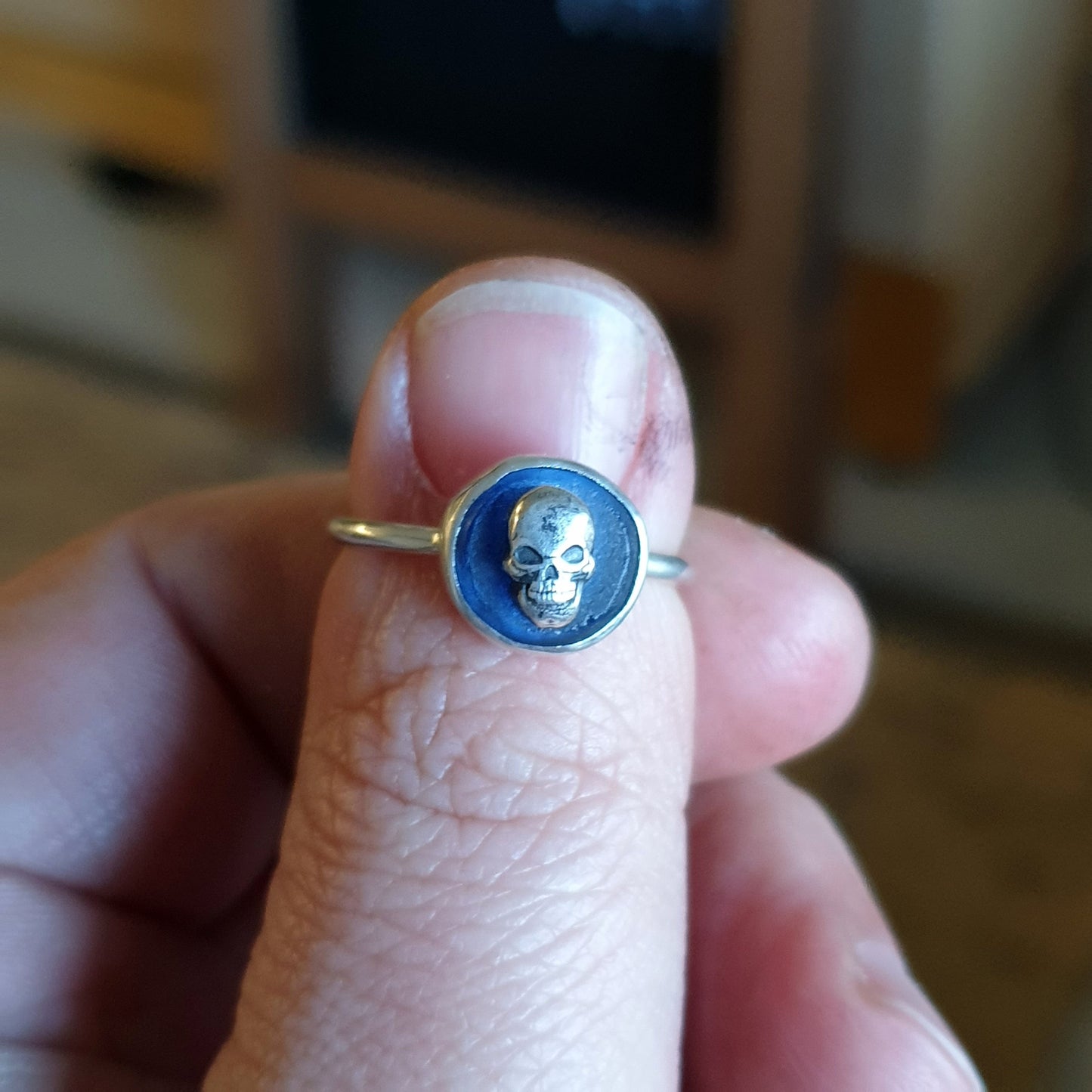 Dark Blue Skull Cameo Ring