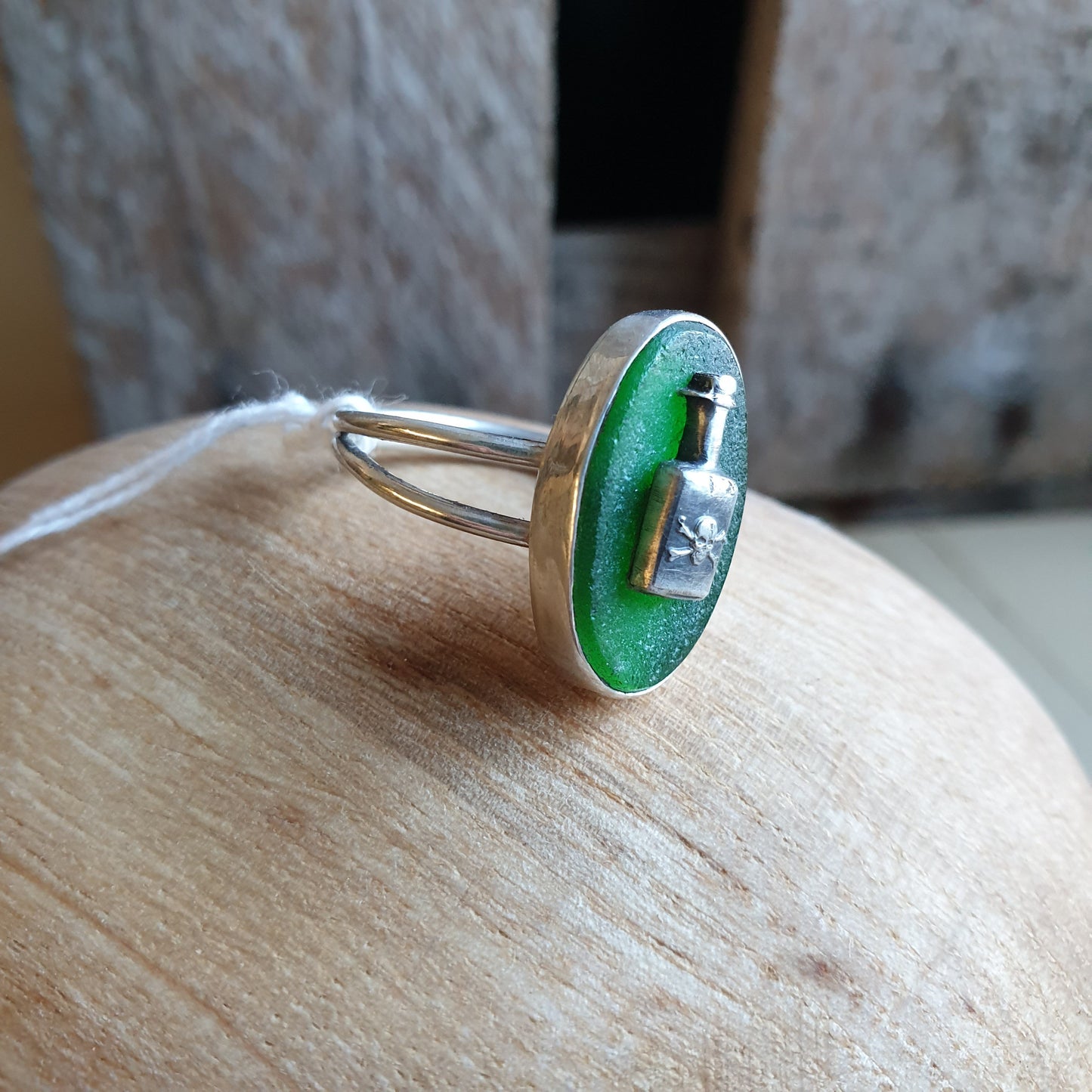 Kelly Green Poison Bottle Cameo Ring