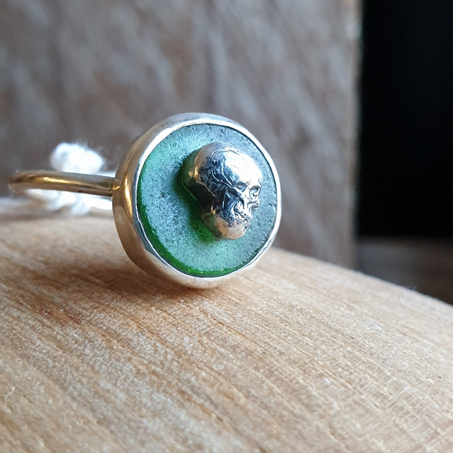 Kelly Green Skull Cameo Ring