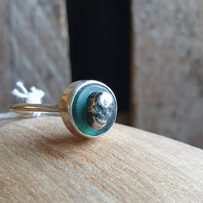 Teal Skull Cameo Ring