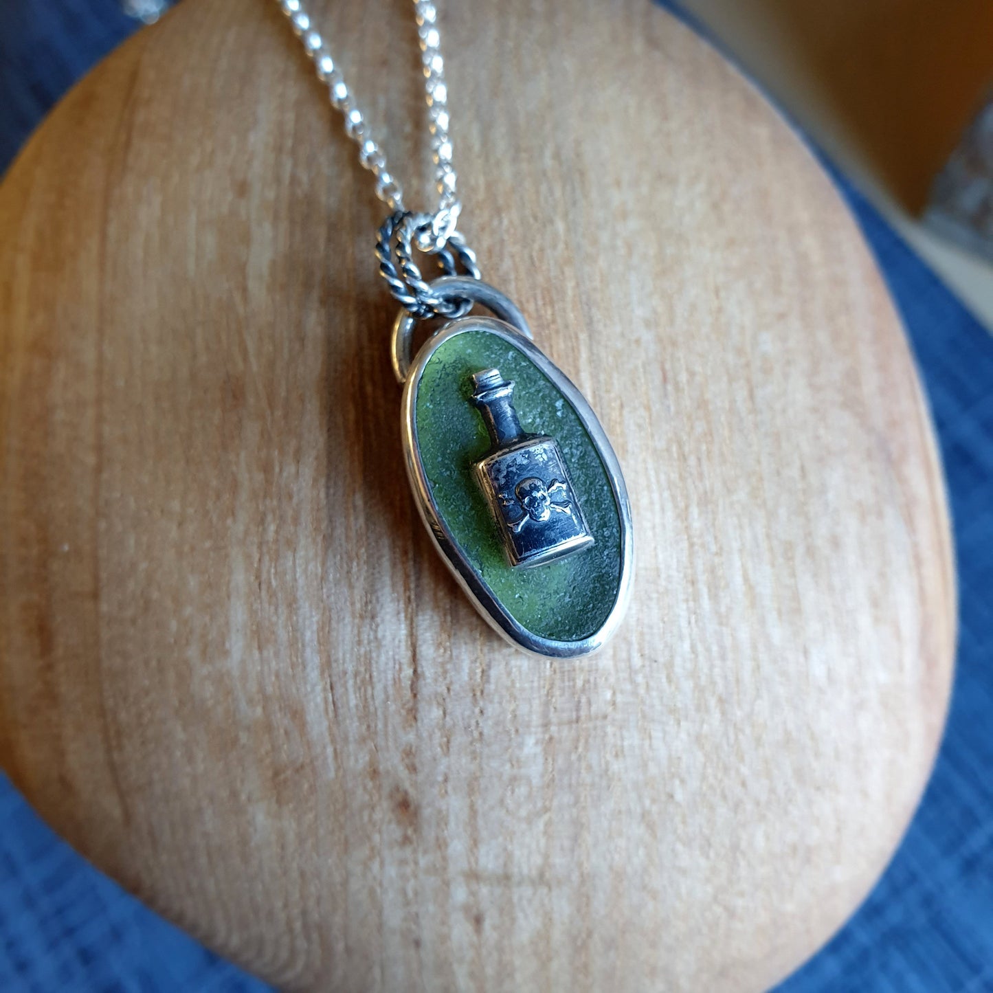 Poison Bottle Sea Glass Cameo Necklace