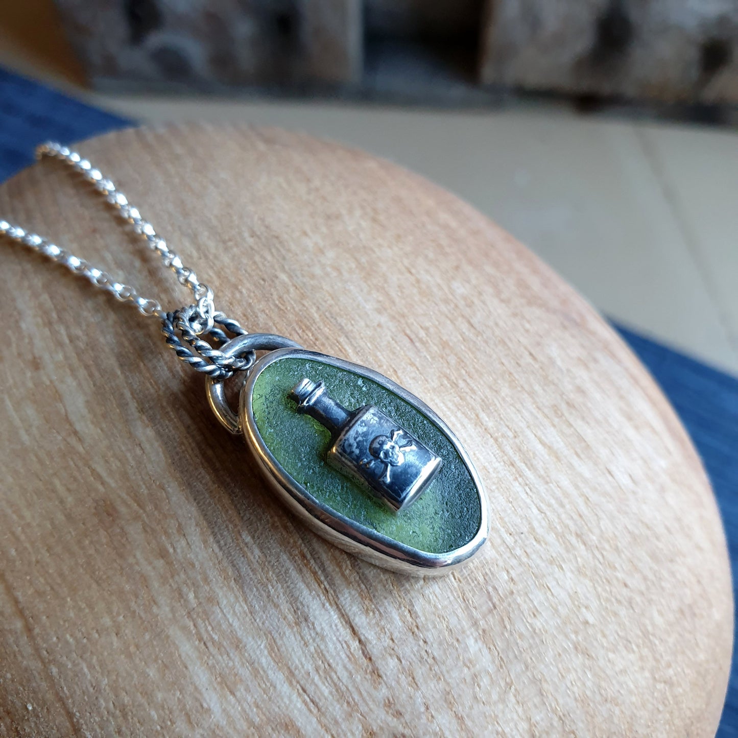 Poison Bottle Sea Glass Cameo Necklace