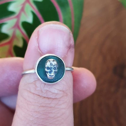 Teal Skull Cameo Ring