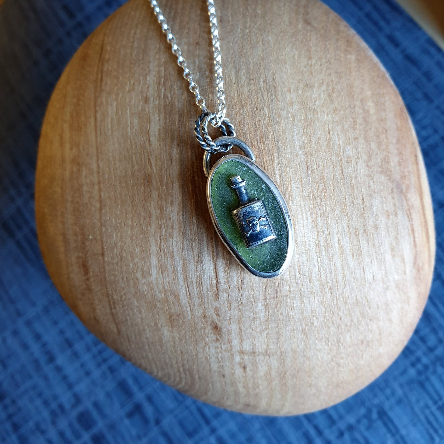 Poison Bottle Sea Glass Cameo Necklace